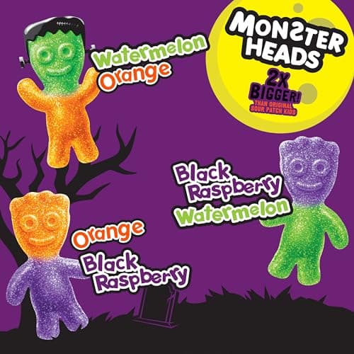 SOUR PATCH KIDS Big Kids Monster Heads Individually Wrapped Soft & Chewy Halloween Candy, 10 oz - Image 3