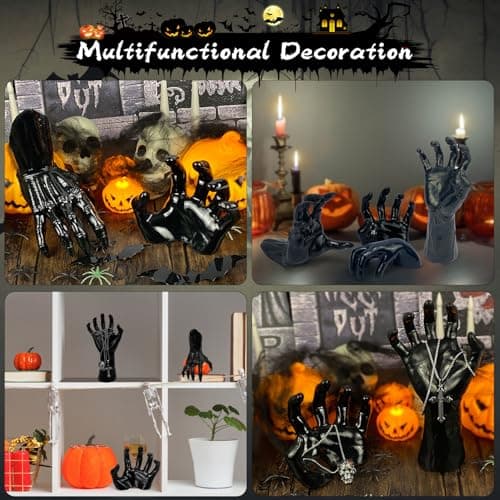 Halloween Decor Indoor, 4 Packs Creepy Reaching Hands with LED Candles, Life-Sized Gothic Wall Decor for Horror, Spooky Halloween Decorations for Home, Party, Goth & Dark Academia Style - Image 4