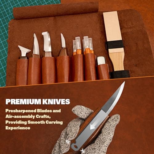 Wood Carving Kit, 32Pcs Wood Carving Tools with PU Storage Bag, Wood Whittling Knife Kit with 4pcs Templates & 11pcs Wood Carving Knives for Wood DIY Beginners - Image 5