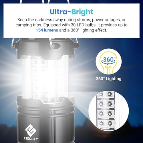 Etekcity Lantern Camping Essentials Lights, Led Flashlight for Power Outages, Survival Gear and Supplies for Emergency, Hurricane Preparedness Items , Battery Operated Lamp, 2 Pack, Black - Image 2