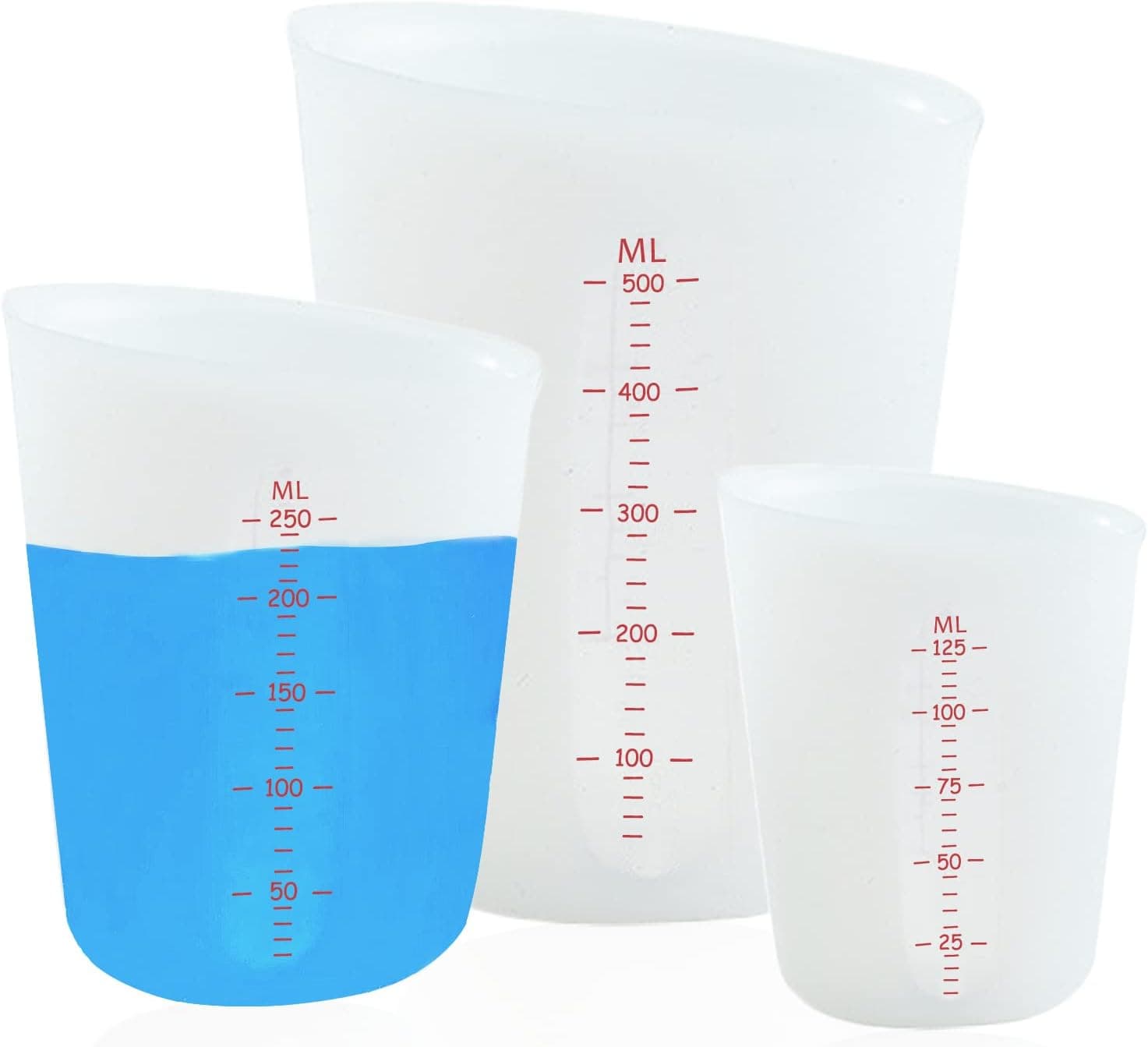 3 PCS Silicone Flexible Measuring Cups,Melting Cups for Epoxy Resin,Butter,Chocolate and More,2 Cup&1 Cup&1/2 Cup,Squeeze and Pour Silicone Measuring Cup with Marking Ounce/ML - Image 2