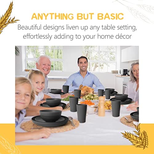 Teivio 32-Piece Kitchen Plastic Wheat Straw Dinnerware Set, Service for 8, Unbreakable Modern Dish Set - Dinner Plate/Dessert Plate/Cereal Bowl/Cup, for Apartment Essentials, Outdoor Camping,Black - Image 7