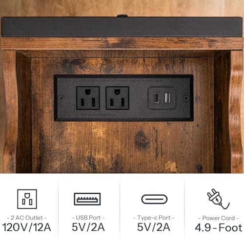 HOOBRO End Table with Charging Station, Narrow Side Table, Flip Top Nightstand with USB Ports and Outlets, Bedside Tables with Shelf for Small Spaces, Living Room, Rustic Brown BF341BZ01 - Image 6