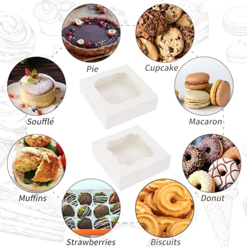 TOMNK 60pcs Cookie Boxes, 8x8x2.5 Inches Bakery Boxes with 2 Style Windows for Chocolate Strawberries, Pie, Pastry, Dessert, Cake - Image 4