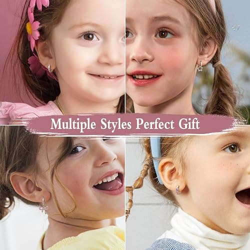 BESTEEL 4 Pairs Hypoallergenic Huggie Hoop Earrings for Girls Women Silver Small Dangle Hoop Earrings Bow Earrings Tiny Cute CZ Heart Butterfly Earrings Set Pink Colorful Star Earring for Sensitive Ears（Heart Star bow set）over 3 years old - Image 4