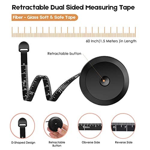 iBayam 2 Pack Tape Measure Measuring Tape for Body Fabric Sewing Tailor Cloth Knitting Vinyl Home Craft Measurements, 60-Inch Soft Fashion Pink & Retractable Black Double Scales Rulers for Body Weight - Image 3