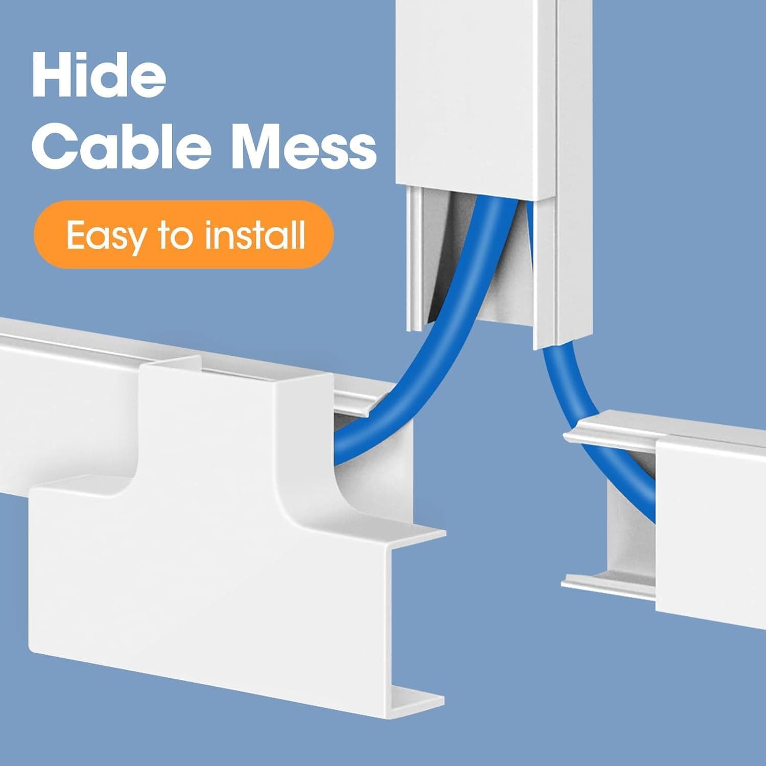 116in Cord Hider Kit, Cord Covers for Wires on Wall, Paintable Cable Raceway, Cord Hider for Wall Mount tv, tv Cable Hider Wall kit, Wire Covers for Cords, W0.96in X H0.57in, White - Image 5