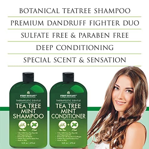 First Botany Tea Tree Mint Shampoo & Conditioner for Men & Women - Pure Tea Tree & Peppermint Oil - Fights Hair Loss, Dandruff, Lice & Itchy Scalp, Promotes Hair Growth - Sulfate Free - 16 Fl Oz x 2 - Image 5