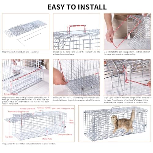32" Live Animal Traps,Humane Animal Trap for Stray Cats up to 16.5 pounds, Raccoons, Squirrel, Skunk, Mole, Groundhog, Armadillo, Rabbit,Steel Foldable with Pedal Triggers - Image 3