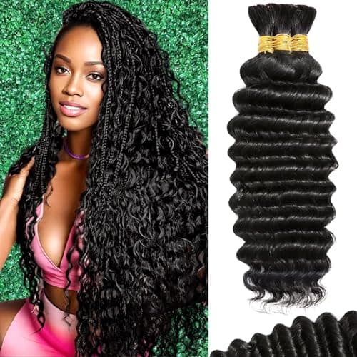 Afihond Human Braiding Hair For Boho Braids 120g Deep Wave Bulk Human Hair for Braiding Knotless 12A 100% Unprocessed Brazilian Virgin Hair Extensions Bulk Bohemian 3 Bundles Natural Color 18inch