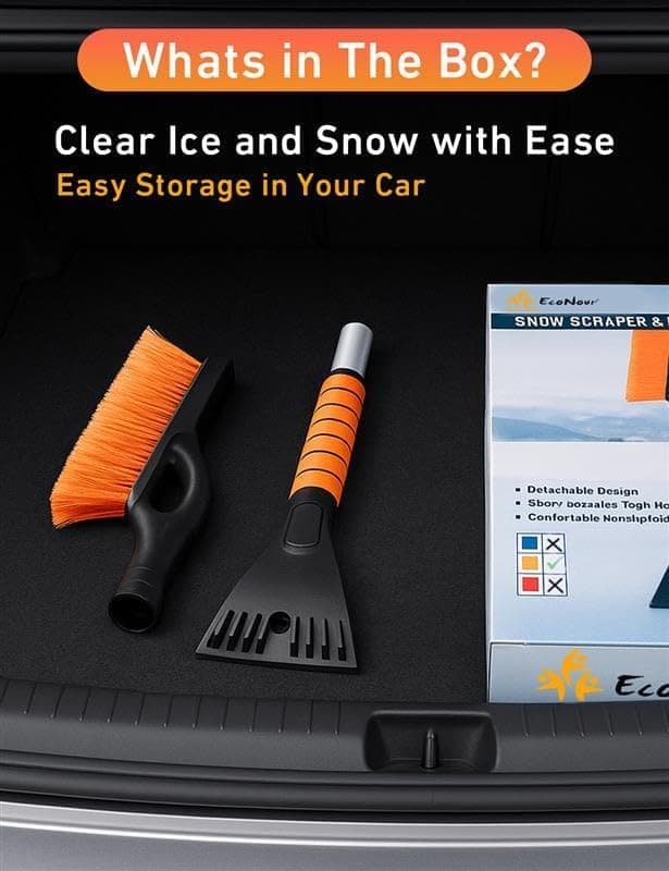 EcoNour 27" Aluminum Ice Scrapers for Car Windshield | Car Snow Scraper Window and Snow Brush with Ergonomic Foam Grip Winter Accessories (Orange) Orange 27" - Image 6