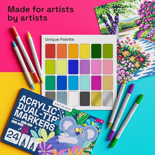 ARTISTRO Acrylic Paint Markers for Rock, Fabric, Wood, Glass, Craft - 24 Quick Dry Dual-Tip Paint Pens for Halloween Decorations - Pumpkin Painting Kit, Drawing Markers, Art Supplies, Christmas Gift - Image 5