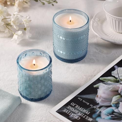 DARJEN 12 Pack Blue Candle Jars for Making Candles- 3 Styles Glass Candle Making Jars Bulk with Bamboo Lids and Labels, Candle Making Supplies Candle Vessels for DIY Gifts - Image 5