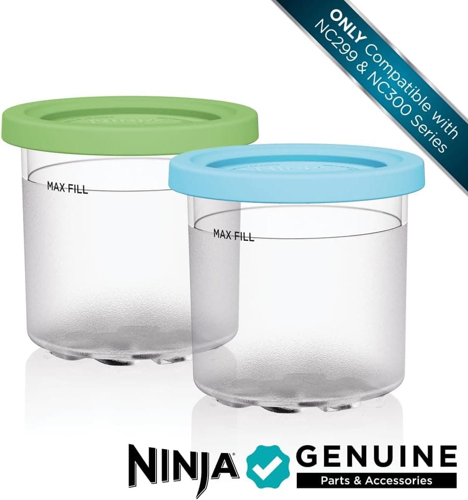 Ninja CREAMi Pints 2 Pack, Compatible with NC299AMZ & NC300s Series CREAMi Ice Cream Makers, Genuine Ninja Pint, BPA-Free & Dishwasher Safe, Color Lids, 1 Pint Each, Clear/Lime/Aqua, XSKPLID2CD - Image 3