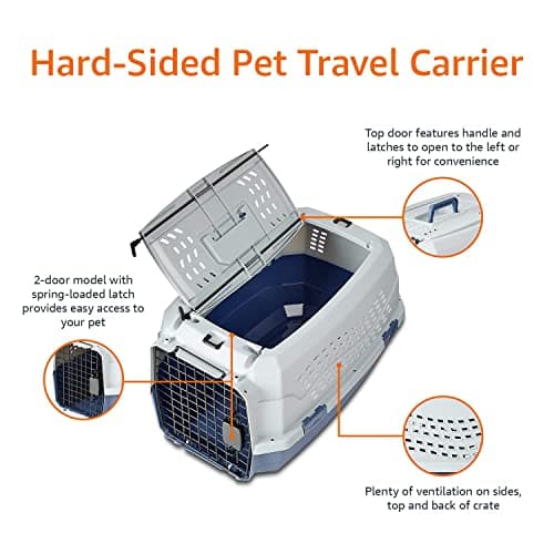 Amazon Basics 2-Door Top-Load Hard-Sided Dogs, Cats Pet Travel Carrier, Gray & Blue, 22.8"L x 15.0"W x 13.0"H - Image 4