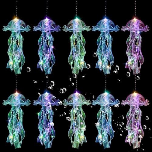 AWATIN Jellyfish Decor, 10 Pcs Jellyfish Lanterns - Hanging Jelly Fish Decoration for Mermaid Theme Party & Under The Sea Party Decorations, Birthday Gift Supplies for Women Girls Baby (5 Colors)