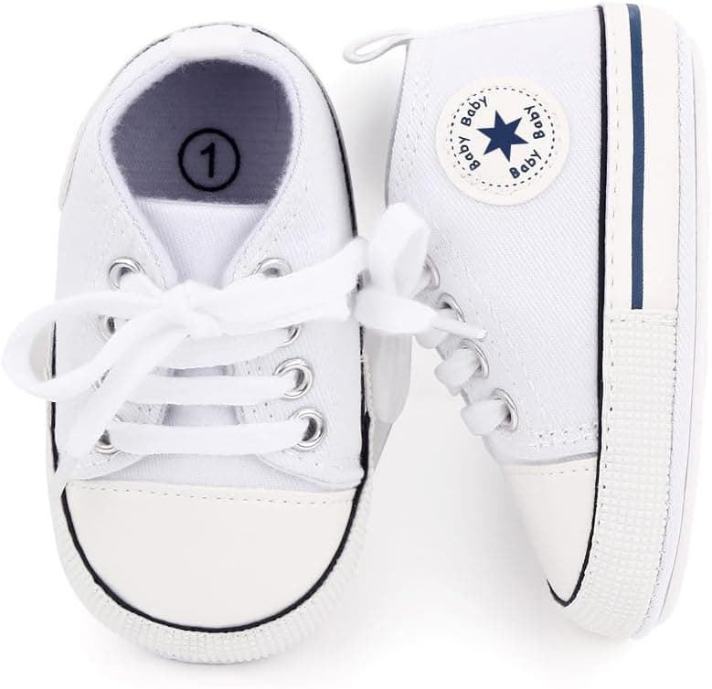 Unisex Baby Girls Boys Canvas High-top Shoes, Newborn Infant Anti-Slip Soft Sole Frist Walking Breathable Sneakers 0-6 Months Infant A01/White Rubber Sole - Image 5