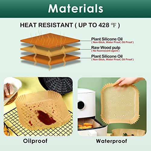 Air Fryer Paper Liners, 125Pcs Parchment Paper, Air Fryer Liners Disposable for Microwave, Non-Stick Air Fryer Liner Square Free of Bleach (8IN) - Image 3