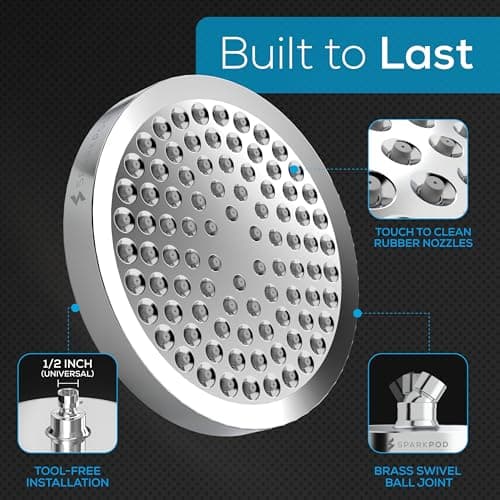 SparkPod Shower Head - High Pressure Rain - Premium Quality Luxury Design - 1-Min Install - Easy Clean Adjustable Replacement for Your Bathroom Shower Heads (Luxury Polished Chrome, 6 Inch Round) - Image 4
