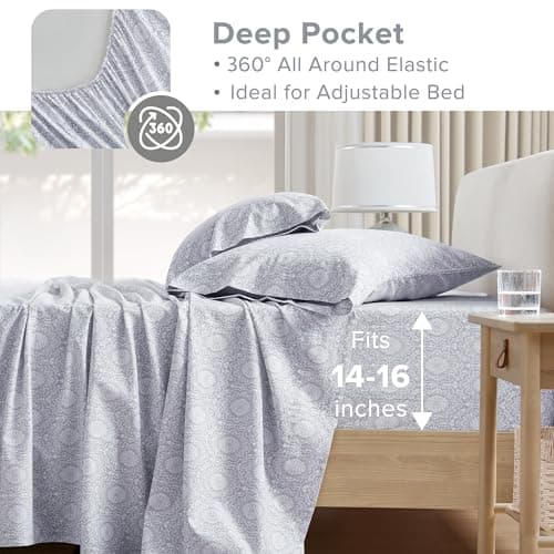 Comfort Spaces 100% Cotton Sheets King, Breathable, Naturally Cool Cotton Sheets, Soft Cotton Bed Sheets with 14" Elastic Pocket Fits up to 16" Mattress, All Seasons Sheet Set, Adelia Gray 4 Piece - Image 4