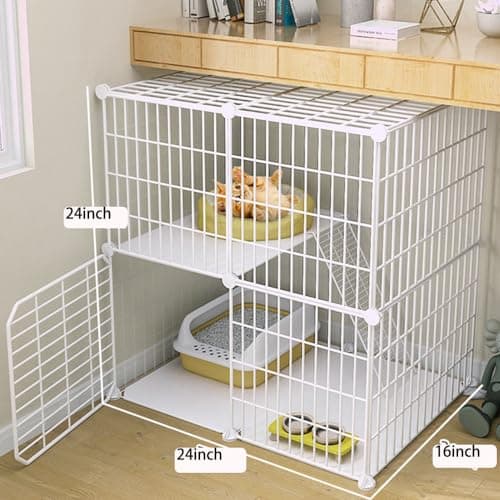 Cat Cage Indoor DIY Cat Playpen Detachable Metal Wire Kennels Cat Cage Indoor Cat Enclosures DIY Cat Playpen Metal Kennel (2 Tier) - Image 3