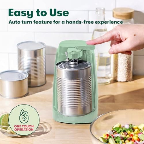 BELLA Electric Can Opener and Knife Sharpener, Multifunctional Jar and Bottle Opener with Removable Cutting Lever and Cord Storage, Stainless Steel Blade, Sage - Image 3