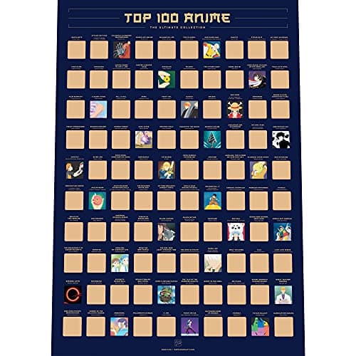 Enno Vatti Scratch Off Poster - Top 100 Animes of All Time - Unique Bucket List and Cool Stuff Featuring Series and Films - Wall Art and Thoughtful Gift for Anime Lovers - 16.5 x 23.4-Inch