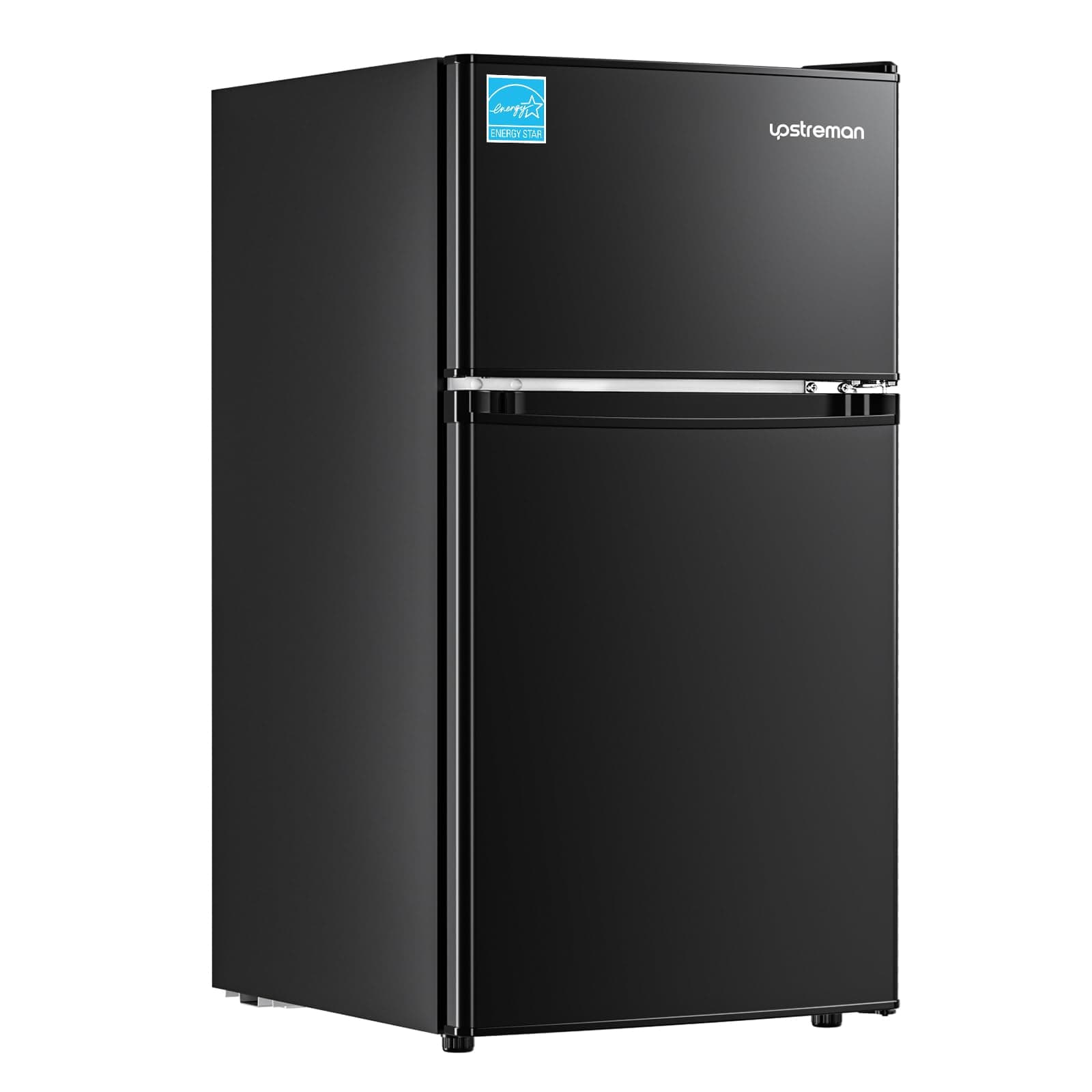 Upstreman 3.1 Cu.Ft Mini Fridge with Freezer, Double Door Small Fridge, Dorm Essentials, Adjustable Thermostat, Energy Saving, Mini Refrigerator for Office, Dorm, Bedroom, Black