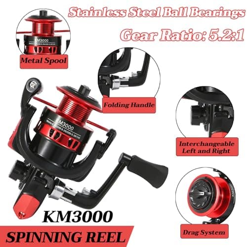 Tripquips Fishing Rod, 6.9ft 2Pcs Telescopic Fishing Rods Set, Carbon Fiber Fishing Pole, 2PCS Spinning Rod and Reel Combo with Carrier Bag Freshwater Fishing Rod and Reel Combos Kits Fishing Gear-Red - Image 5
