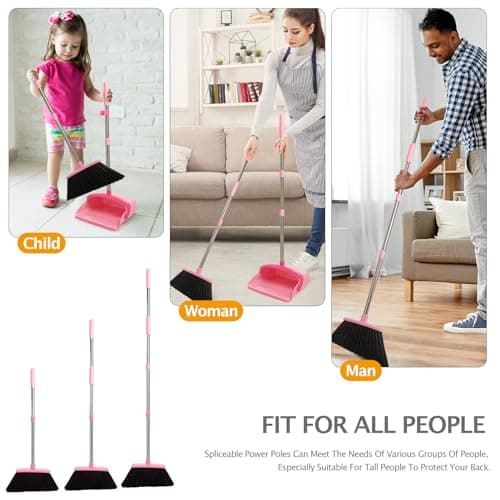 XXFLOWER Broom and Dustpan Set, Dustpans with Broom Combo for Home, Heavy Dust Broom and Dustpan Combo, Long Handle Dust Pan and Broom Set for Kitchen, Office, Pet Hair,Pink, Pack of 1 - Image 9