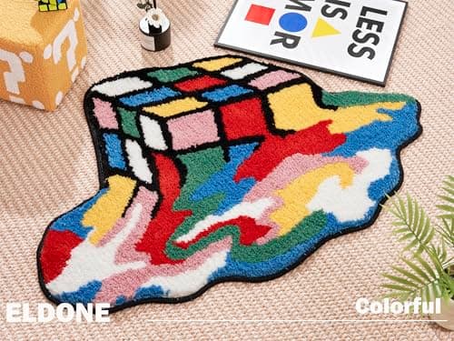 ELDONE Melted Magic Cube Rug, Funky Aesthetic Area Rugs 34 x 24 inch Non Slip Washable, Abstract Cute Unique Bathroom Bedroom Small Rugs, Funny Colorful Cool Rugs - Image 3