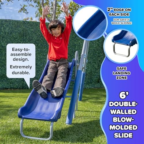 Sportspower Shooting Star Metal Swing Set w/ 2 LED Swings, Padded Saucer Swing with LED Light up Tent and 5' Double Wall Blow Molded Slide - Image 3