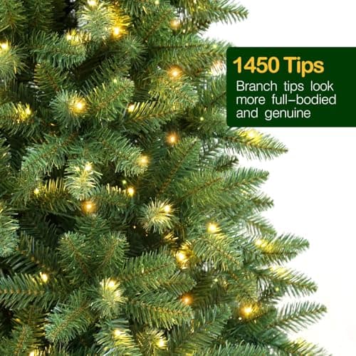 Hykolity 7.5 ft Prelit Christmas Tree, Artificial Christmas Tree with 450 Warm White Lights, 1450 Branch Tips, Metal Stand and Hinged Branches - Image 4