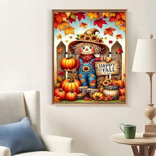 Happy Fall Scarecrow Diamond Painting Kits for Adults, 5D Pumpkin Diamond Art Kits for Adults Beginners, DIY Full Round Drill Diamond Dot Painting Gem Art Kits for Adult,Home Wall Decor 11.8x15.7 Inch - Image 3