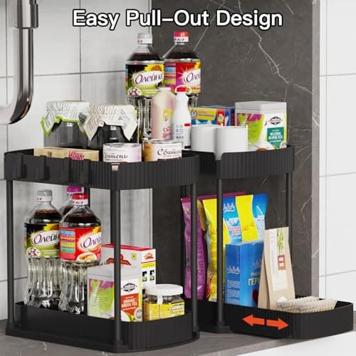 Ukeetap 2 Pack Multi-Purpose Pull-Out Storage Organizers, Under Sink Organizers and Storage for Bathroom & Kitchen, Under Cabinet Organizers and storage, 12.8 Inch, Black - Image 4