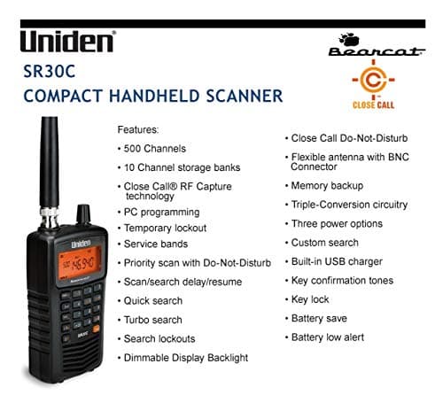 Uniden Bearcat SR30C, 500-Channel Compact Handheld Scanner, Close Call RF Capture, Turbo Search, PC programable, NASCAR, Racing, Aviation, Marine, Railroad, and Non-Digital Police/Fire/Public Safety - Image 4
