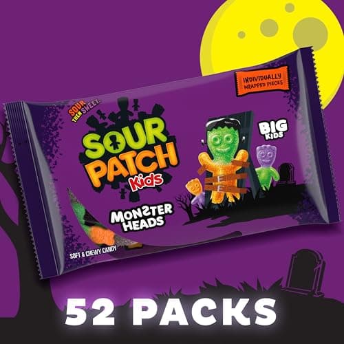 SOUR PATCH KIDS Big Kids Monster Heads Individually Wrapped Soft & Chewy Halloween Candy, 10 oz - Image 2