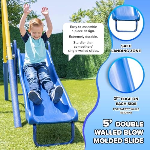 Sportspower Starlight Metal Swing Set with 2 LED Light-Up Swings, Saucer Swing & 5ft Slide – Outdoor Kids Playset with Sturdy Frame and Safety Features - Image 3