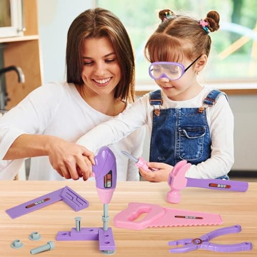 Kids Tool Set with Toy Drill, Toy Tool Box, Construction Tools, Pretend Play Toddler Girl Toys Gifts for Toddlers Kids Aged 3 4 5 6 7 - Image 2