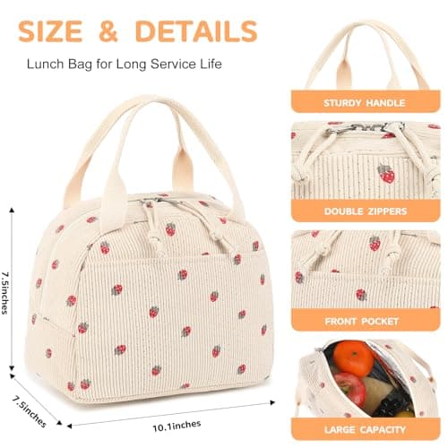 Bluboon Lunch Bag for Women Men Cute Corduroy Lunch Tote Bags Reusable Insulated Lunch Box Large Capacity Reusable Insulated Cooler for Work Picnic or Travel - Image 6