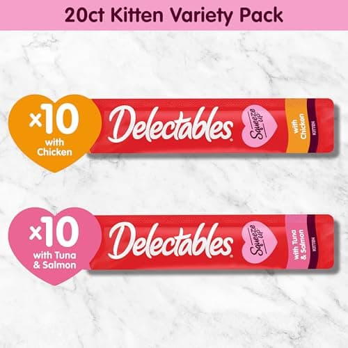 Delectables Squeeze Up Kitten Variety Pack, Creamy Squeezable Puree, Lickable Wet Cat Treats, Grain Free, No Added Fillers, No by-Products, No Added Preservatives, 0.5 Ounces Tube, 20 Tubes Total - Image 7