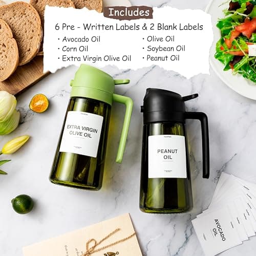 TrendPlain - Original 16oz/470ml Olive Oil Dispenser Bottle for Kitchen Gadgets and Air Fryer Accessories - Olive Oil Sprayer for Cooking w/Stickers - Black - Image 3