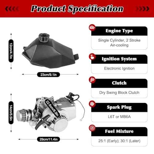 ERAAND 49cc Bicycle Engine Kit,2 Stroke Gas Motorized Bike Conversion Kit,Gasoline Petrol Bicycle Motor Refit Fit for Pocket Bike, Mini Dirt Bike, 1, Silver, Black - Image 6