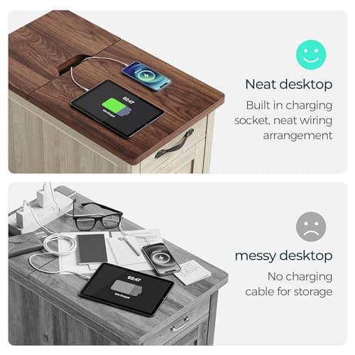 LINSY HOME Farmhouse End Table with Charging Station, Narrow Side Table for Living Room, Sofa Side Table with Drawer and Storage Cabinet, Small Nightstand for Home Office - Image 5