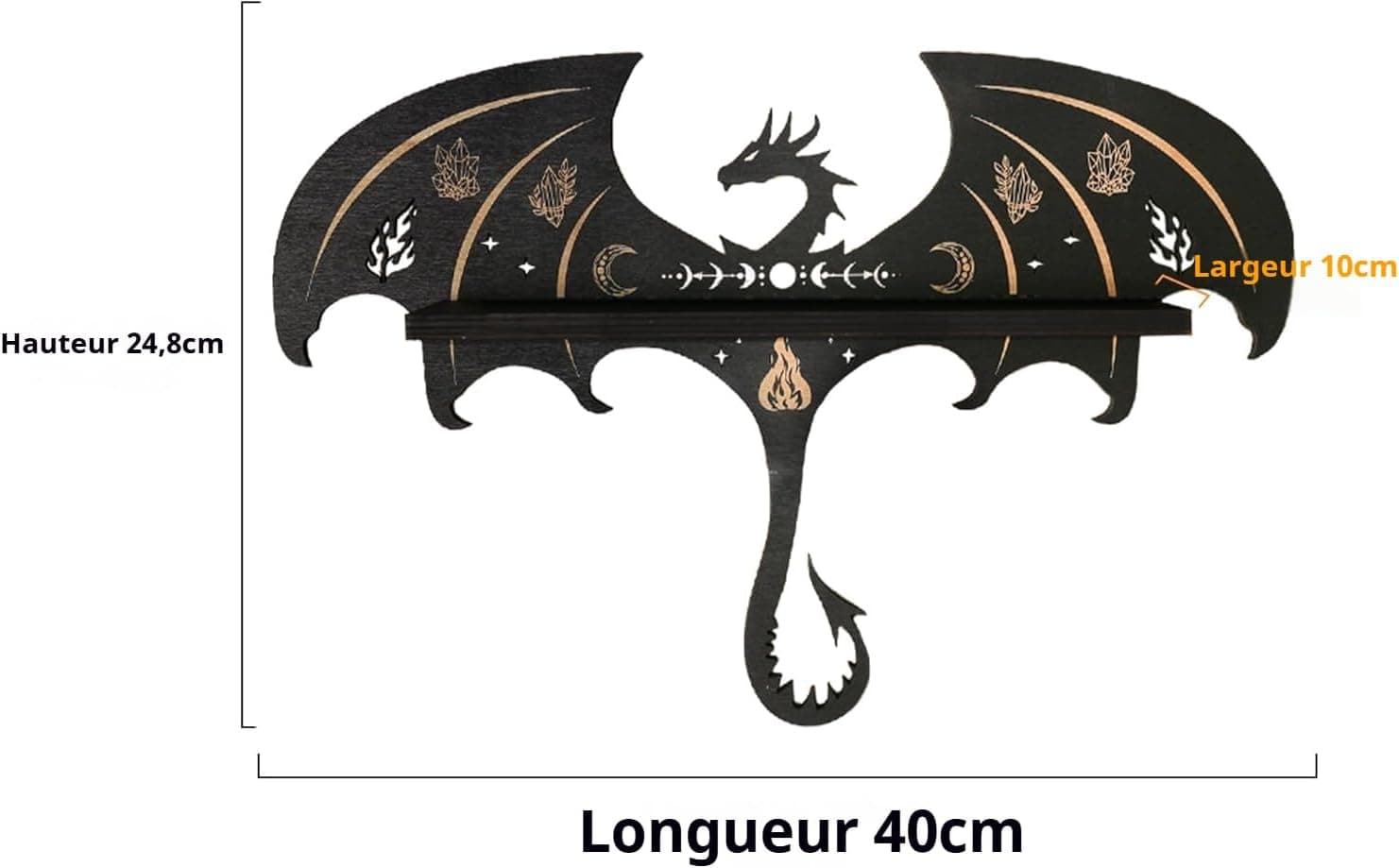 Gothic Evil Dragon Decor Crystal Display Shelf for Wall, Wooden Witchy Shelf Rock Display Case Knick Knack Organizer Trinket Holder, Wall Hanging Shelves for Essential Oil & Nail Polish - Image 4