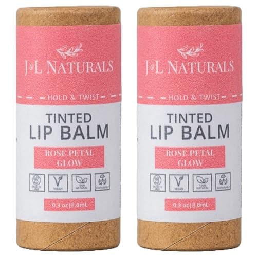 J&L Naturals Tinted Lip Balm | Vegan & Cruelty Free Lip Stain | Zero Waste Makeup | Plastic-Free, Hydrating & Moisturizing Lip Tint | Made in US (Duo (2-Pack), Rose Petal Glow)