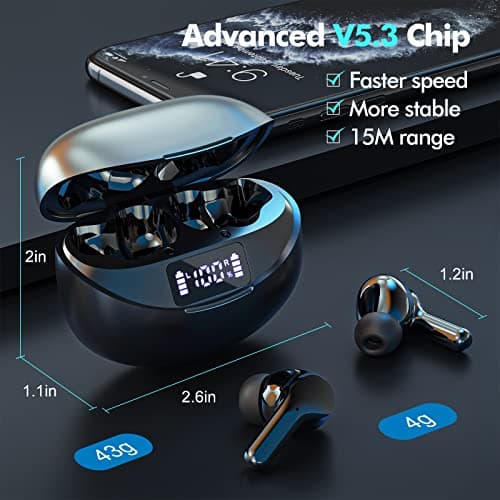 Beniduck Wireless Earbuds Bluetooth 5.3 Headphones HiFi Stereo, Wireless Earphones with Noise Cancelling Mic, 50H Playback Ear Buds with LED Digital Display for iOS/Andriod - Image 2