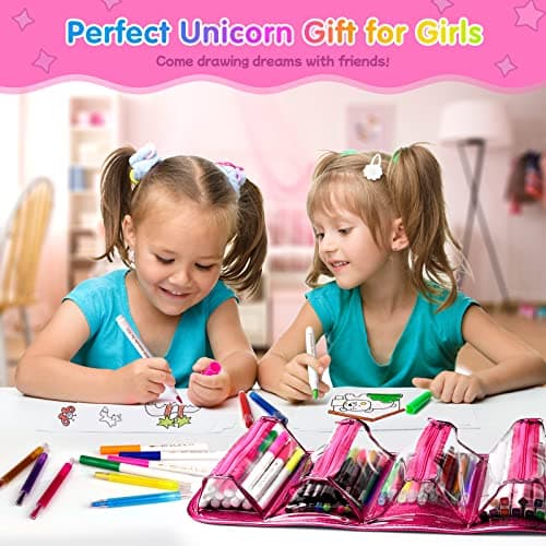 beefunni Unicorn Washable Markers Set 48 pcs with Glitte Pencil Case, Art Supplies for Kids Ages 4-6-8, Arts Crafts Coloring Set with Stickers - Birthday Gifts for Girls 4 5 6 7 8 9 Year Old - Image 5