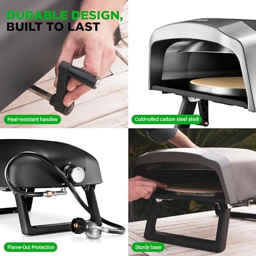 Nutrichef Outdoor Pizza Oven - Manual 360° Rotating Pizza Stone - Adjustable Heat - Includes Pizza Peel, Pizza Cutter, Stone, Cover, & Hose - Cook 12" Pizza in 60 Seconds - Long Handle - Image 5