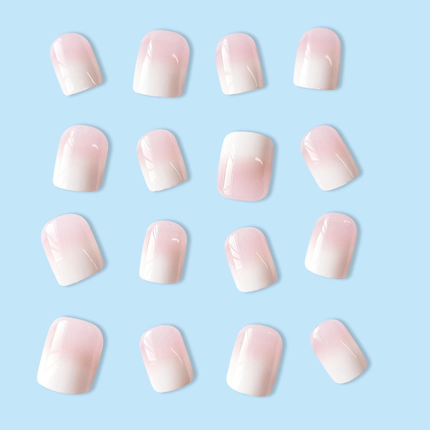 Nails Press ons,White Ombre Short Square Press on Nails Fake Nails Glossy Acrylic Artificial Nails Stick on Nails for Women 24Pcs Multicolor - Image 6